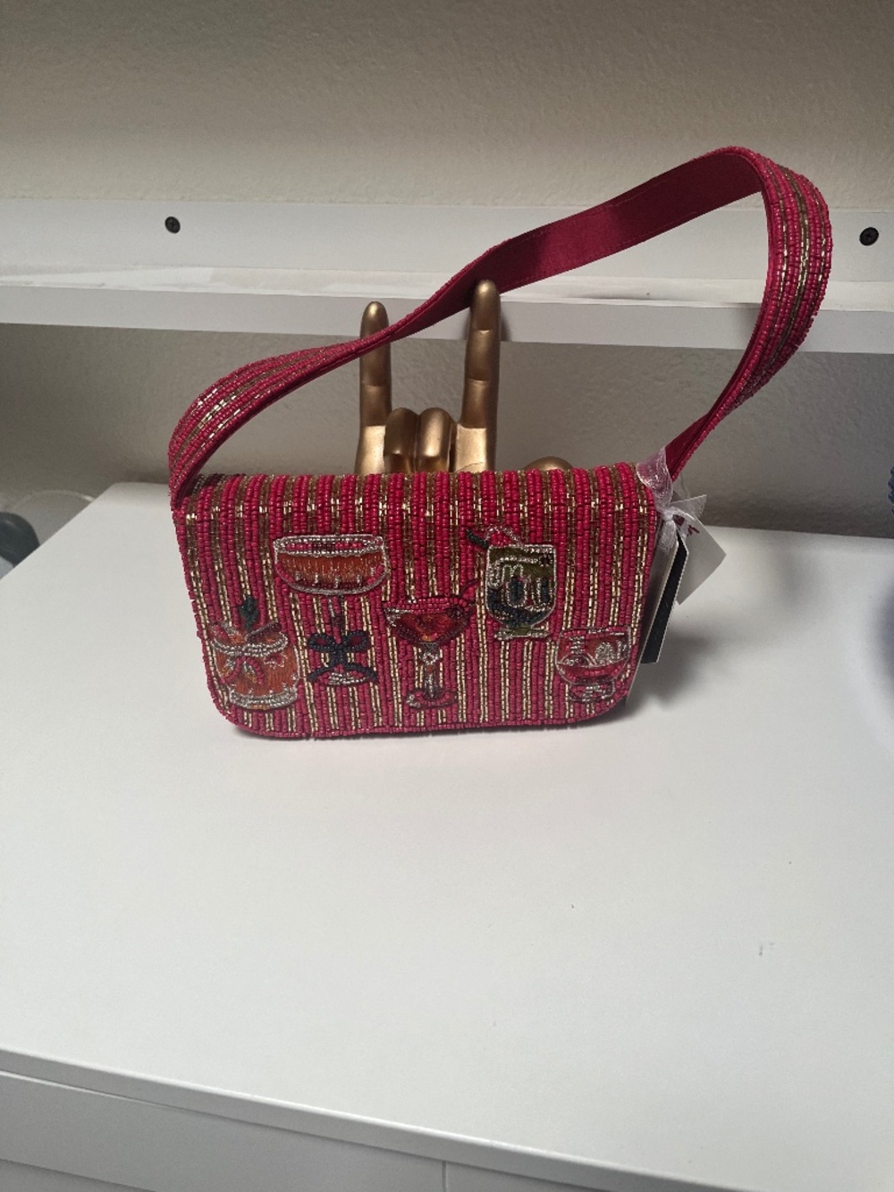 🍸 From India to You Burgundy Cocktail Beaded Bag – NWT